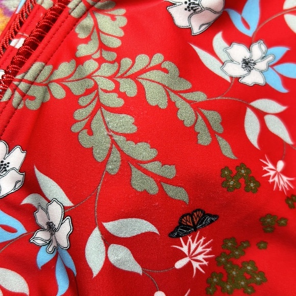 Ted Baker Red Kyoto Floral Butterfly Print One-piece Halter Open Back Swimsuit - Picture 5 of 15